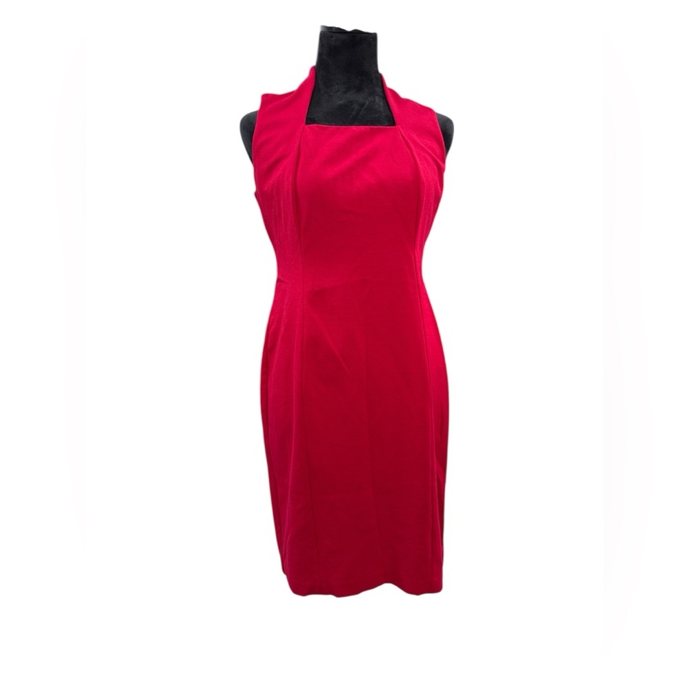 Talbots Red Ponte Sheath Dress Square Neck Sleeveless Career Size 6P